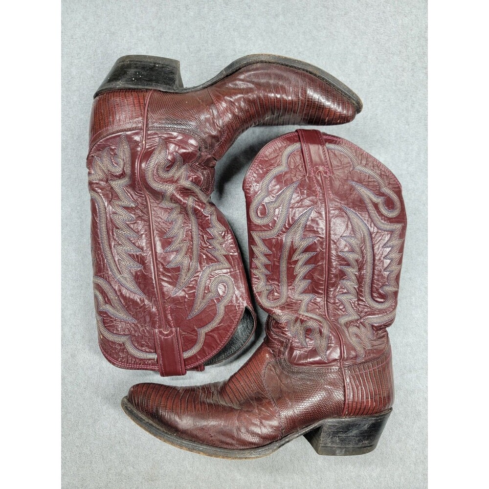 Vintage Justin Cowboy Boots Mens 8D Burgundy Western Leather Stitched‎ USA 90s